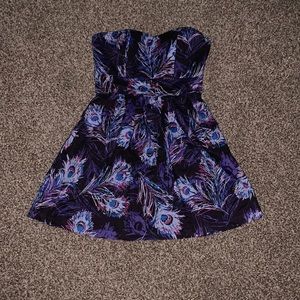 Forever 21 purple blue floral strapless dress